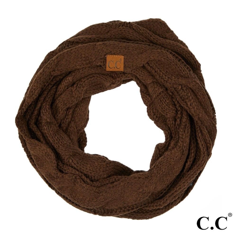 C.C Cable Knit Infinity Scarf Brown